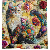 ファンタジーかわいい猫ステンドグラス シャワーカーテン (正面)