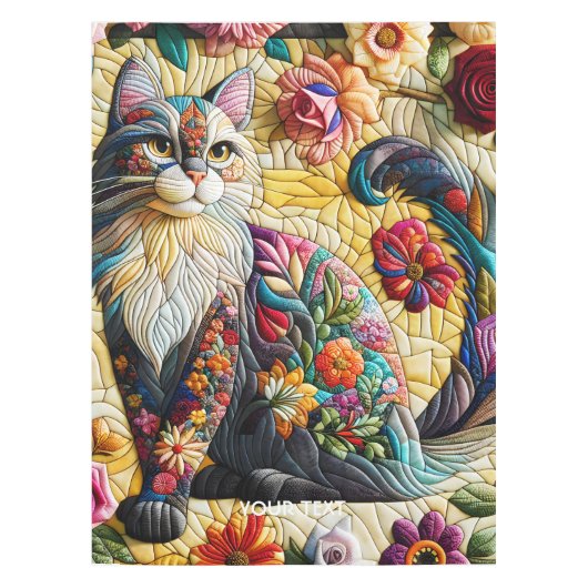 ファンタジーかわいい猫ステンドグラス テーブルクロス (正面)