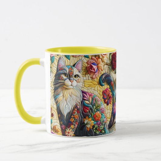 ファンタジーかわいい猫ステンドグラス マグカップ (左)