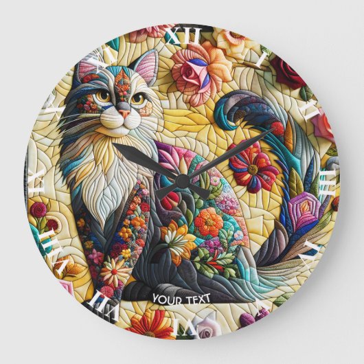 ファンタジーかわいい猫ステンドグラス ラージ壁時計 (正面)
