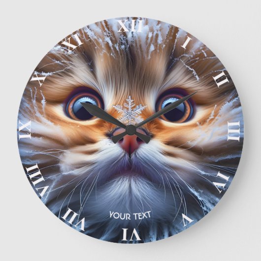 ファンタジーかわいい猫スノーフレーク ラージ壁時計 (正面)