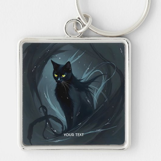 ファンタジーかわいい猫ナイトブラック キーホルダー (正面)