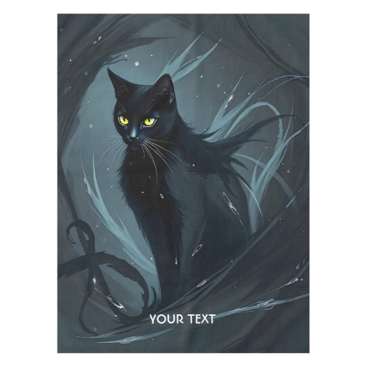 ファンタジーかわいい猫ナイトブラック テーブルクロス (正面)