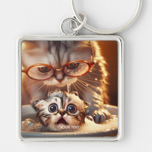 ファンタジーかわいい猫洗い子猫 キーホルダー (正面)