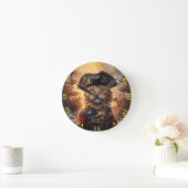 ファンタジーかわいい猫海賊帽 ラウンド壁時計 (ホーム)