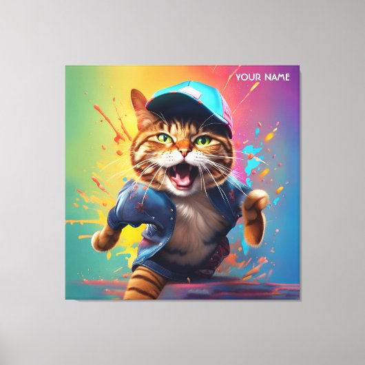 ファンタジーかわいい猫踊りお尻ポップ・アートの- キャンバスプリント (正面)