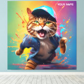 ファンタジーかわいい猫踊りお尻ポップ・アートの- キャンバスプリント (インサイチュ (ウッドフロア))