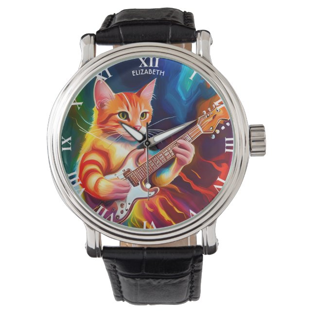 ファンタジーかわいい猫遊のギター 腕時計 (正面)