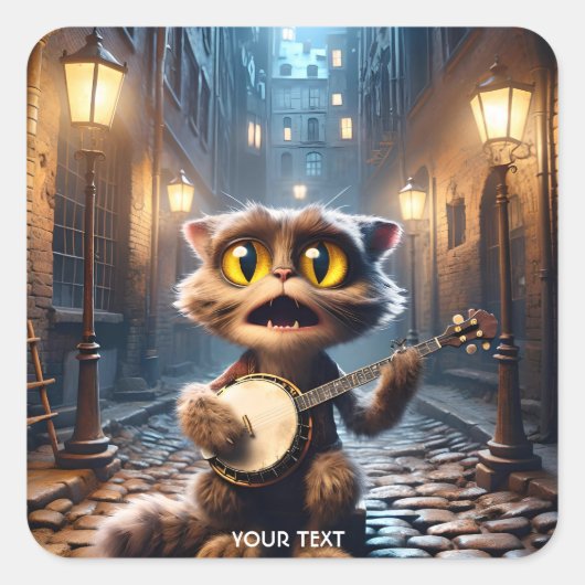 ファンタジーかわいい猫遊の番上 スクエアシール (正面)