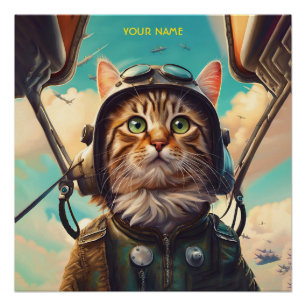 ファンタジーかわいい猫飛んでいる飛行機 ポスター