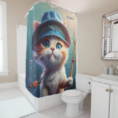 ファンタジーかわいい猫魚釣り棒 シャワーカーテン (インサイチュ)