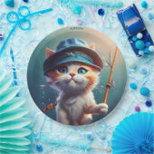 ファンタジーかわいい猫魚釣り棒 ペーパープレート (パーティー)