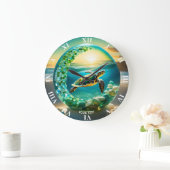 ファンタジーかわいい生き生きとした亀の波 ラージ壁時計 (ホーム)
