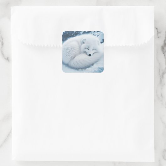 ファンタジーかわいい白キツネ雪 スクエアシール (バッグ)