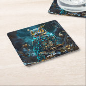 ファンタジーかわいい真鍮ターコイズフクロウ スクエアペーパーコースター (アングル)