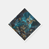 ファンタジーかわいい真鍮ターコイズフクロウ スタンダードカクテルナプキン (角)