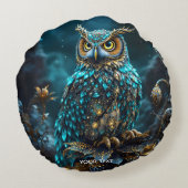 ファンタジーかわいい真鍮ターコイズフクロウ ラウンドクッション (裏面)