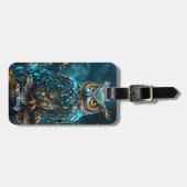 ファンタジーかわいい真鍮ターコイズフクロウ ラゲッジタグ (正面横)