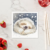 ファンタジーかわいい眠るスロース雪 スタンダードカクテルナプキン (インサイチュ)