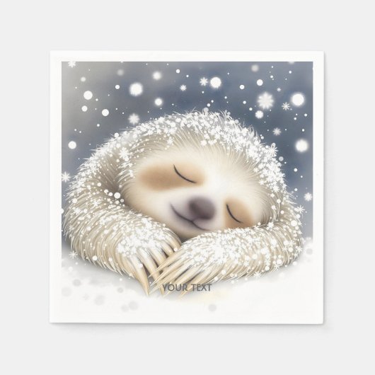 ファンタジーかわいい眠るスロース雪 スタンダードカクテルナプキン (正面)