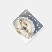 ファンタジーかわいい眠るスロース雪 スタンダードカクテルナプキン (角)