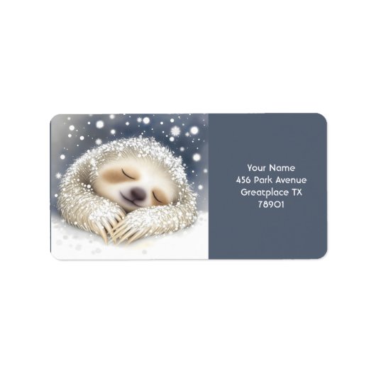 ファンタジーかわいい眠るスロース雪 ラベル (正面)
