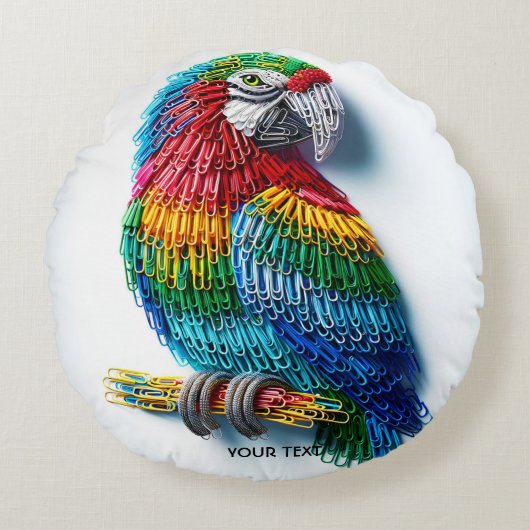 ファンタジーかわいい紙クリップ鳥 ラウンドクッション (正面)