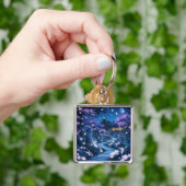 ファンタジーかわいい紫色の庭の花 キーホルダー (手)
