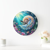 ファンタジーかわいい自然水中世界 ラージ壁時計 (ホーム)