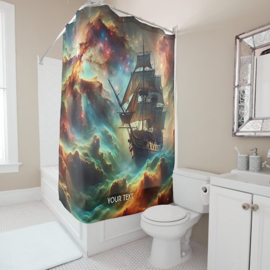 ファンタジーかわいい船ストーム宇宙 シャワーカーテン (インサイチュ)