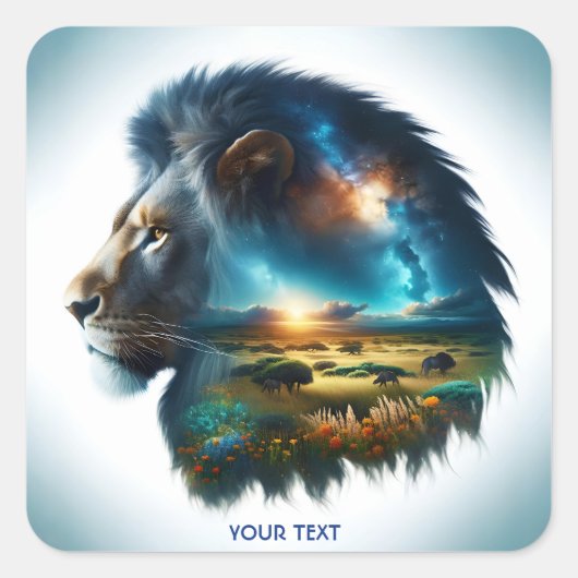 ファンタジーかわいい花ライオン砂漠 スクエアシール (正面)