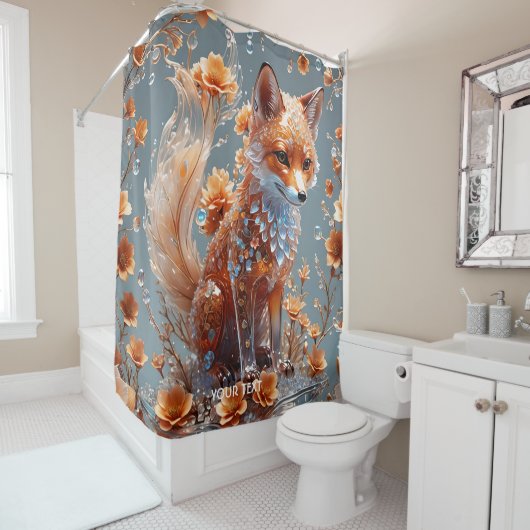 ファンタジーかわいい赤いガラスキツネ シャワーカーテン (インサイチュ)