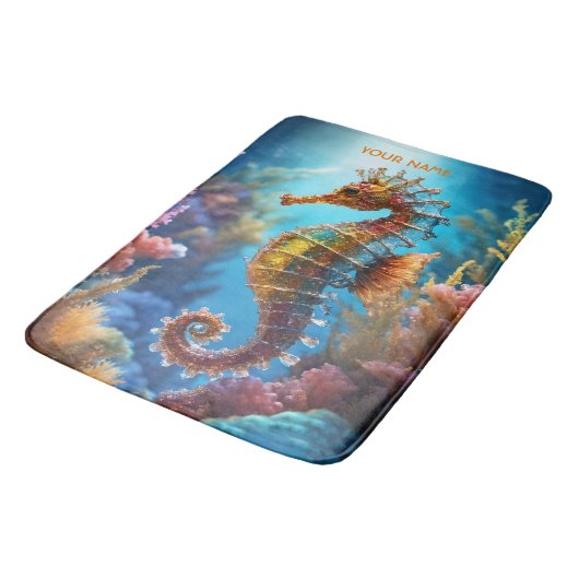 ファンタジーかわいい透明クリスタルシーホース バスマット (アングル)