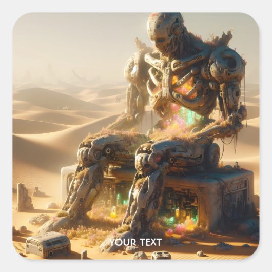 ファンタジーかわいい錆びたロボット砂漠 スクエアシール (正面)