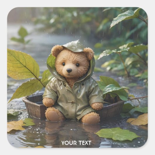 ファンタジーかわいい雨ベビーベア スクエアシール (正面)
