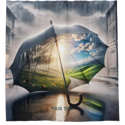 ファンタジーかわいい雨傘の太陽 シャワーカーテン (正面)