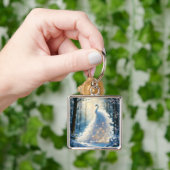 ファンタジーかわいい雪の白い孔雀 キーホルダー (手)