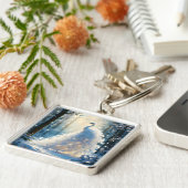 ファンタジーかわいい雪の白い孔雀 キーホルダー (側面)