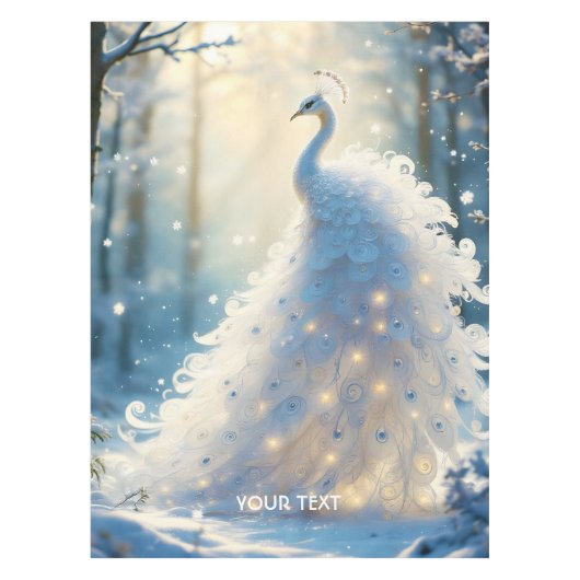 ファンタジーかわいい雪の白い孔雀 テーブルクロス (正面)