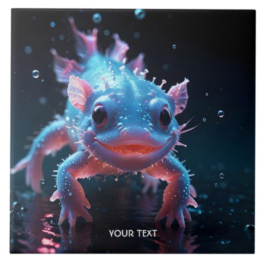 ファンタジーかわいい青の笑顔のアクソロトル タイル (正面)