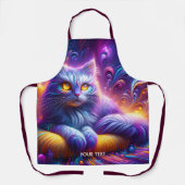 ファンタジーかわいい青紫色の猫 エプロン (正面)