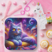 ファンタジーかわいい青紫色の猫 ペーパープレート (パーティー)