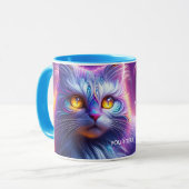 ファンタジーかわいい青紫色の猫 マグカップ (正面左)