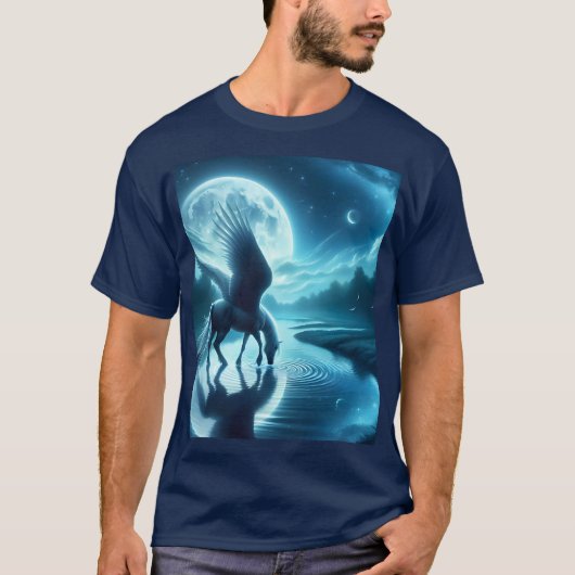 ファンタジーかわいい馬の翼ムーン Tシャツ (正面)