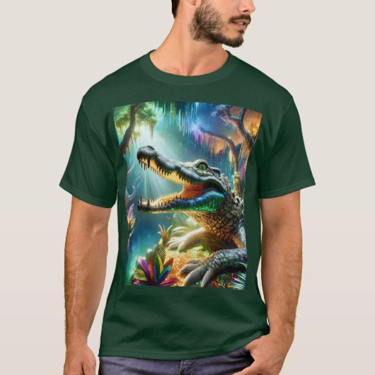 ファンタジーかわいい魔法のワニのジャングル Tシャツ (正面)