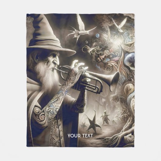 ファンタジーかわいい魔法使いトランペットの森 フリースブランケット (正面)
