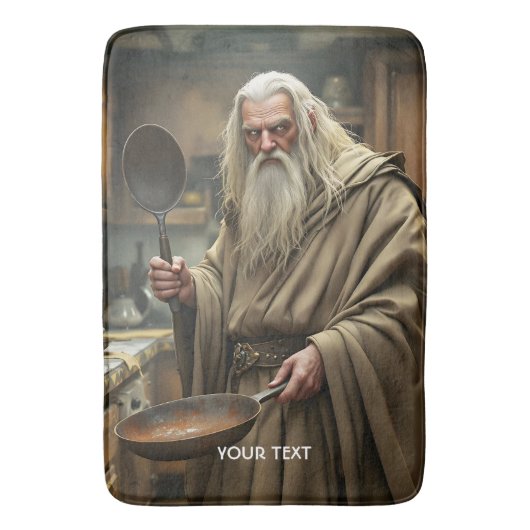 ファンタジーかわいい魔法使いフライパン バスマット (正面縦)