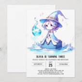 ファンタジーかわいい魔法使い 誕生日 招待状 (正面/裏面)