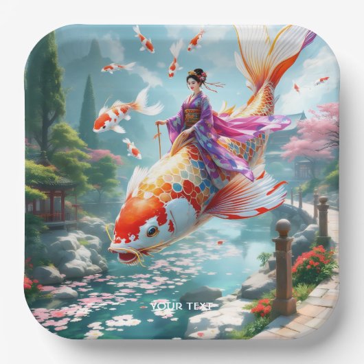 ファンタジーかわいい魚日本のの女の子 ペーパープレート (正面)