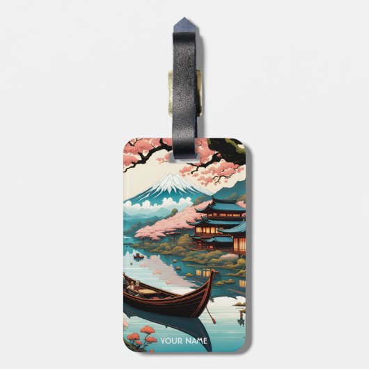 ファンタジーかわいい鮮やかなさくらんぼ日本の風景 ラゲッジタグ (裏面縦)